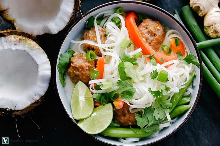 Asian Meatballs and Noodles with Toasted Sesame Ginger